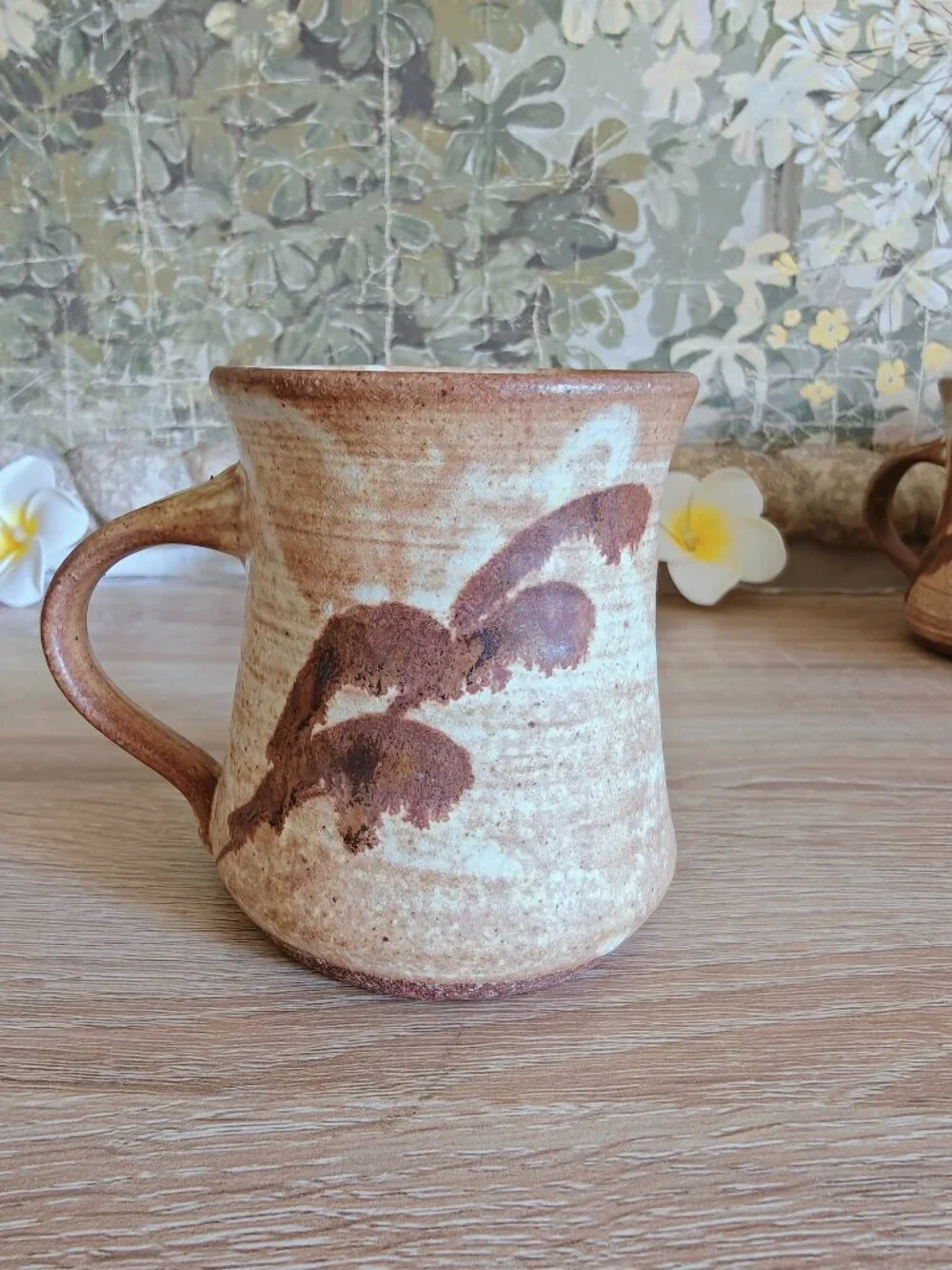 Set of 9 Vintage Signed MW Studio Pottery Botanical Stoneware Mugs